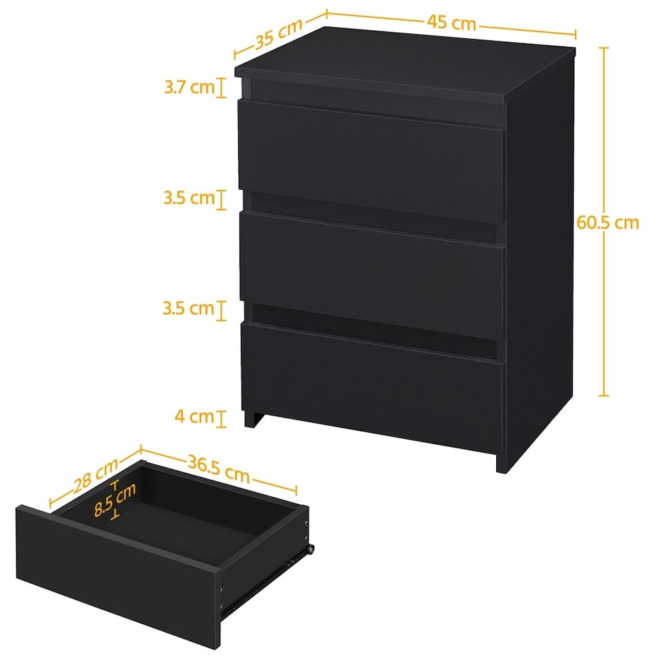 image 1 of Yaheetech Minimalist End Table with 3 Drawers Black