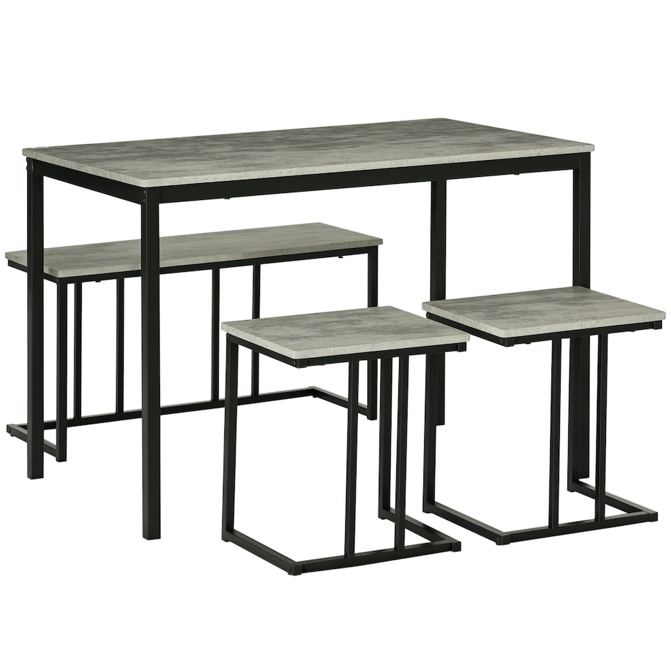 image 1 of HOMCOM Dining Table Set, Concrete Effect Table and Chairs for 4 People, Grey