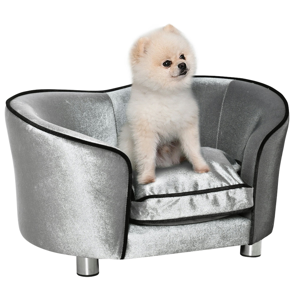 image 1 of PawHut Dog Sofa Pet Chair, Kitten Bed Couch w/ Wooden Frame, Removable Cushion