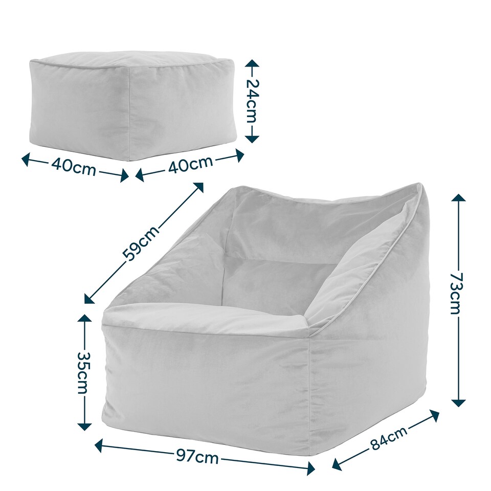 image 1 of Natalia Velvet Adults Bean Bag Armchair and Pouffe, Ready Filled Large Beanbag and Footstool Dusk Pink | Pink | Dusk Pink | XL | 2