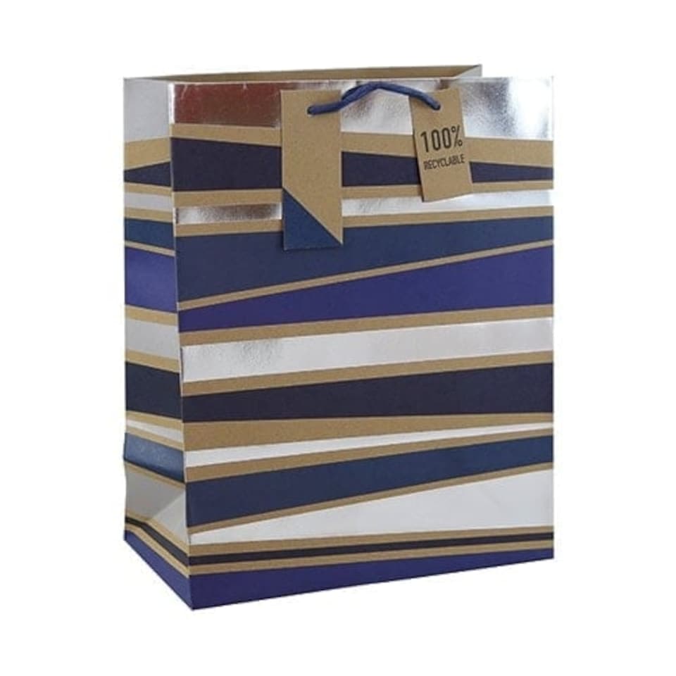 Modern Navy Blue Stripes Kraft Large Gift Bag 33cm