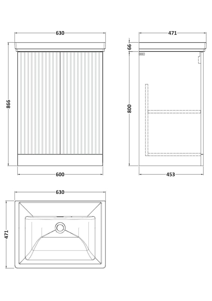image 1 of Balterley Callingwood Contemporary Floor Standing 2 Door Vanity Unit with Traditional 0 Tap Hole Fireclay Basin , 600mm, Matt White