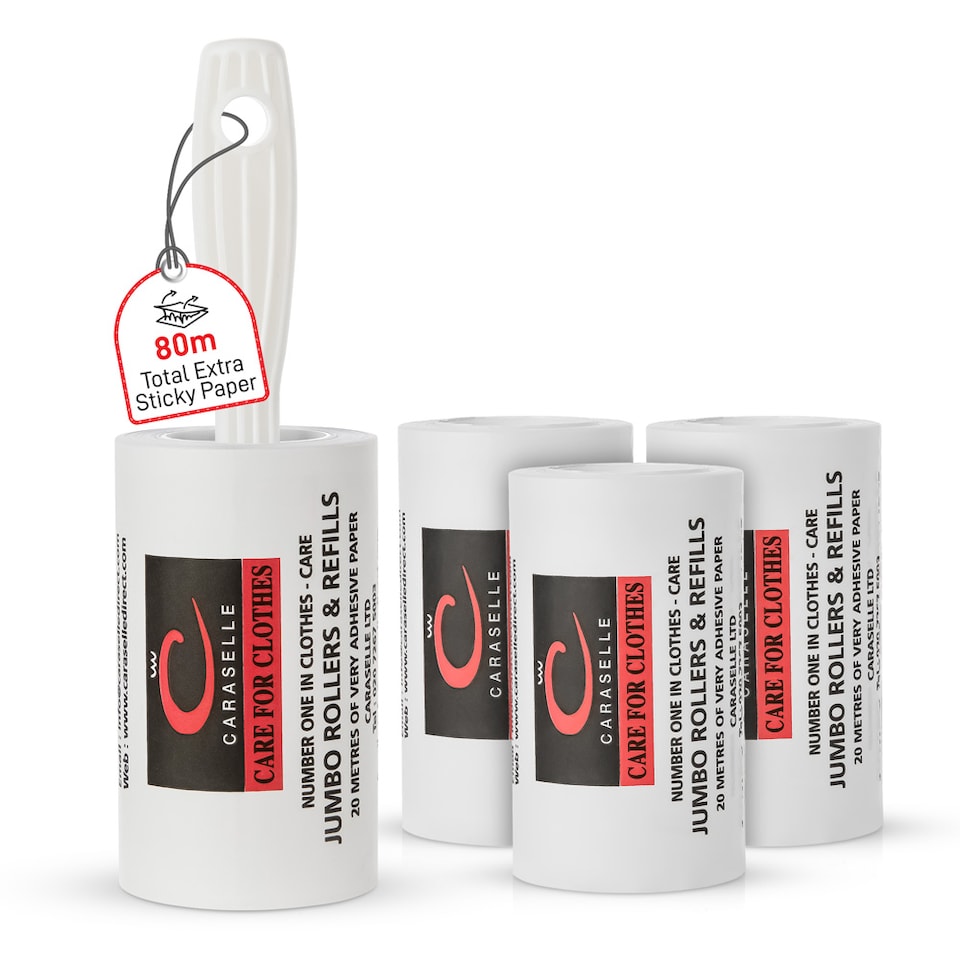 image 1 of Caraselle 1 x Jumbo Lint Roller + 3 x Refills (total 80m, ≈800+ Sheets Equivalent)