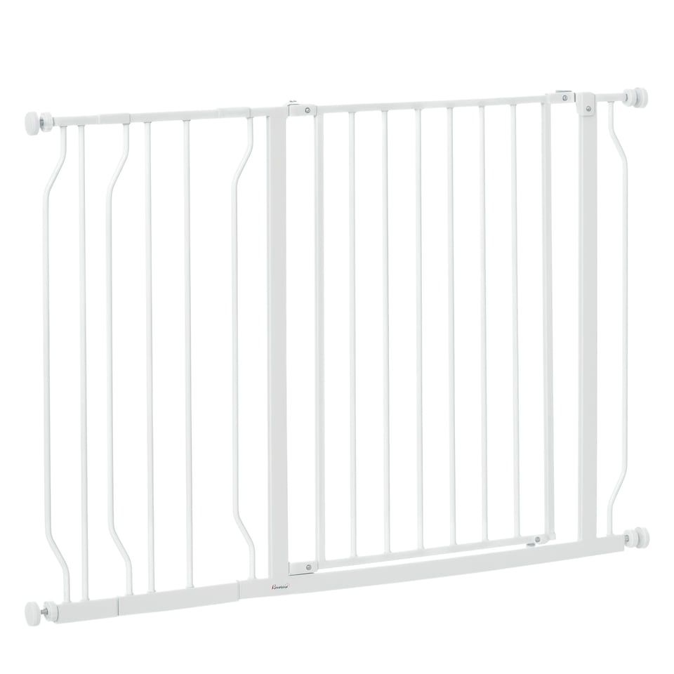 image 1 of PawHut Dog Gate Wide Stair Gate w/ Door Pressure Fit, 75-115W cm, White