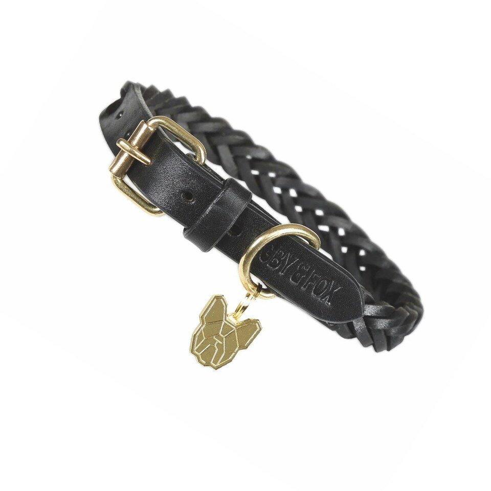 image 1 of Digby & Fox Plaid Leather Dog Collar - Black - XXL - Neckline: 22in-25in