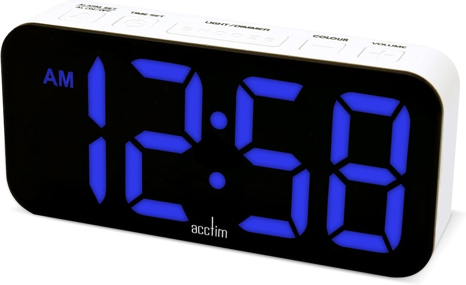 image 1 of Acctim Jaxon White Digital Alarm Clock, LED Colour Changing Display, USB-C Mains Powered, USB-C Charging Port