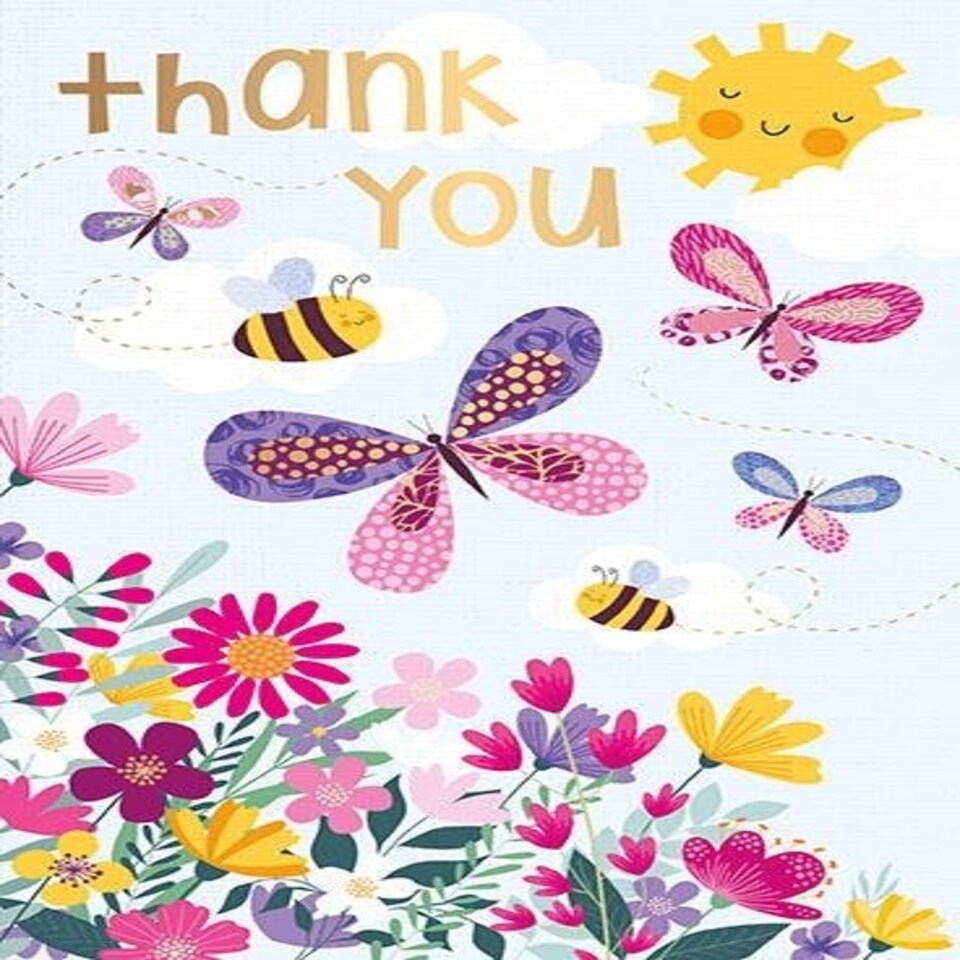 Words 'n' Wishes Traditional Thank You Card, Flowers and Butterflies Thank You Card for Friend, Multi-Coloured, 20.3 x 13.4 cms