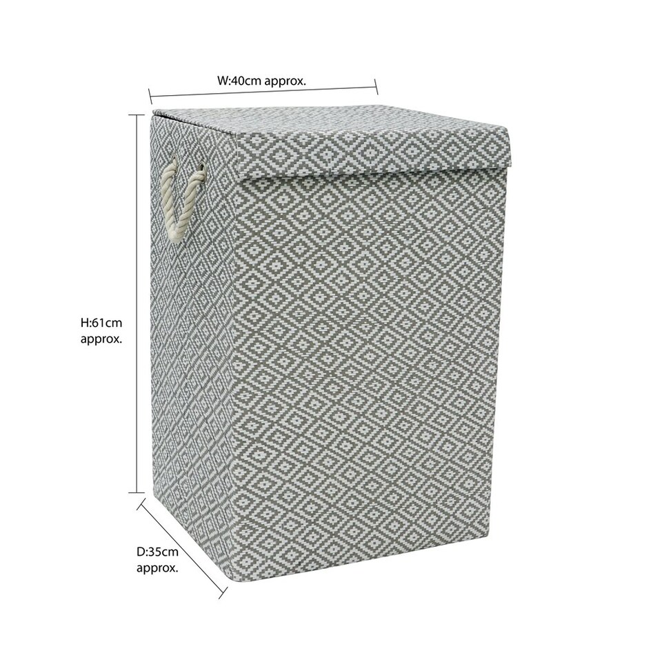 image 1 of JVL Argyle Rectangular Foldable Paper Lidded Storage - Light Grey Grey