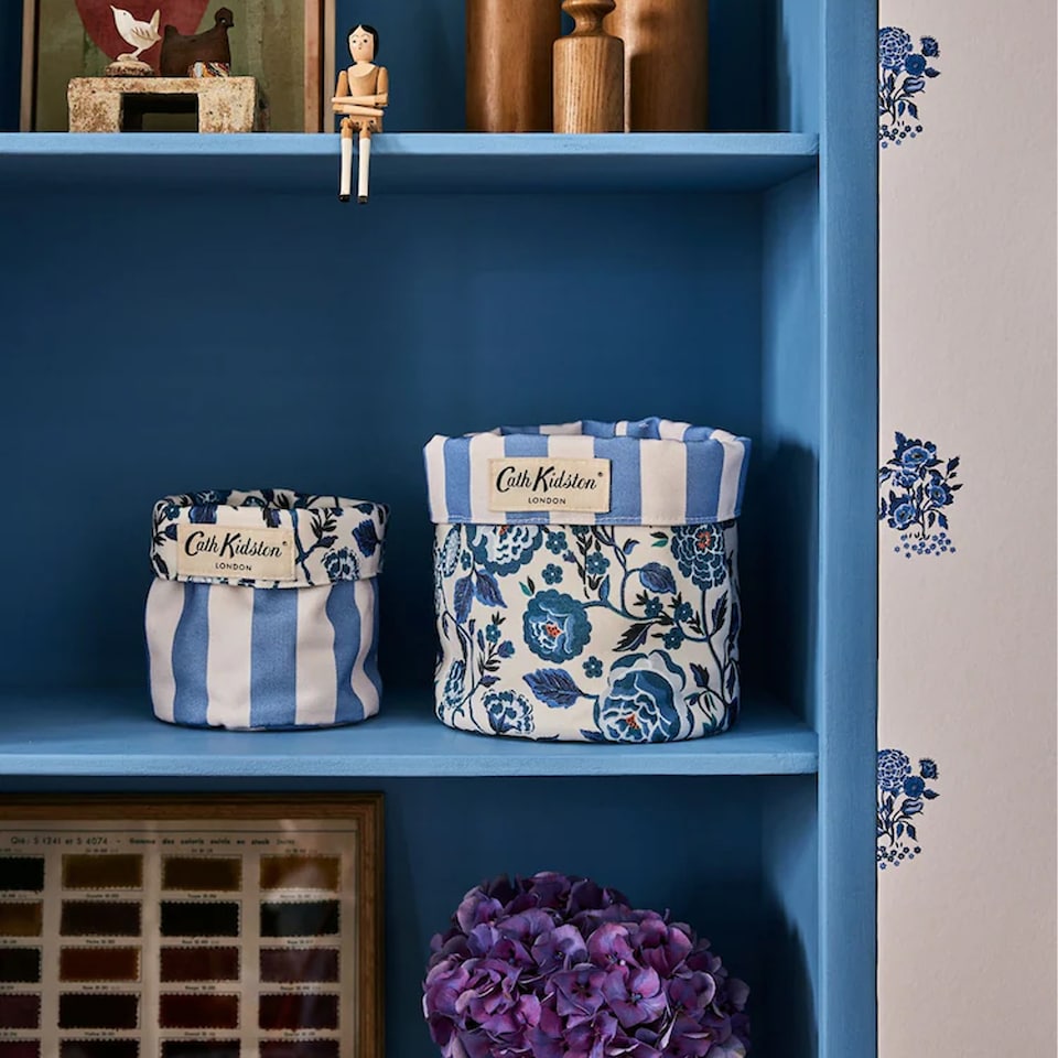 image 1 of Cath Kidston Set of 2 Blue Floral Reversible Storage Bags