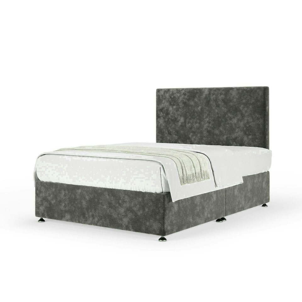 Charcoal Chenille No Drawer Divan Base and Valencia Headboard King Size