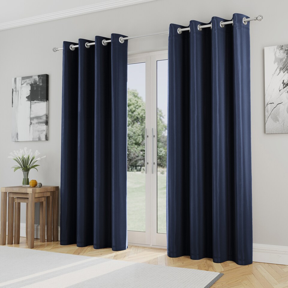 image 1 of Enhanced Living Nightfall Plain Supersoft Navy Thermal Blockout Eyelet Curtains (PAIR) - 66 x 72 inch (168 x 183cm) | Blue | Navy | 2