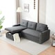 image 2 of Sofabed 3 Seater Reversible Sectional Sofa Sleeper Set with Storage Chaise, Built-in Cupholder, Decorative Rivets, Pull-out Bed, and Light Grey Fabric Grey