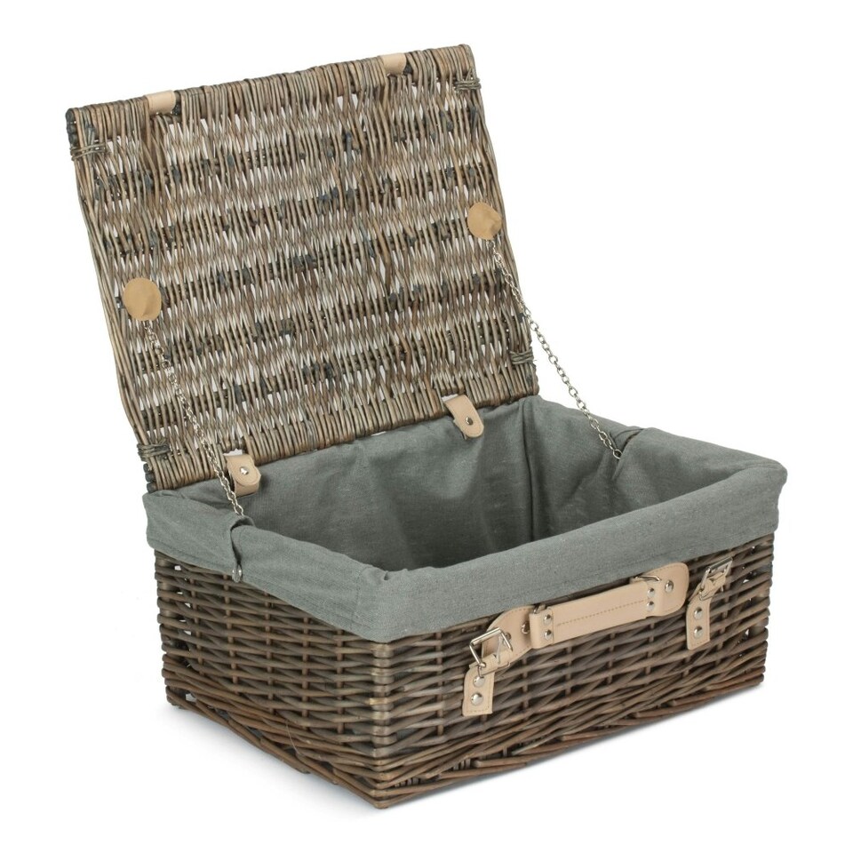 image 1 of 41cm Antique Wash Wicker Picnic Basket with Lining Grey | Grey | One Size