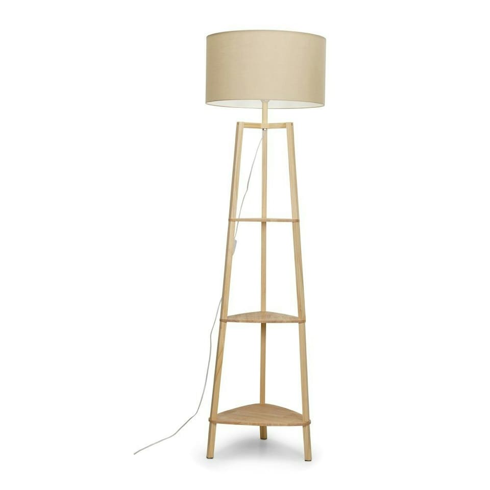 image 1 of ValueLights Hiru Wooden 3 Tier Shelf Floor Lamp Natural Shade Cream
