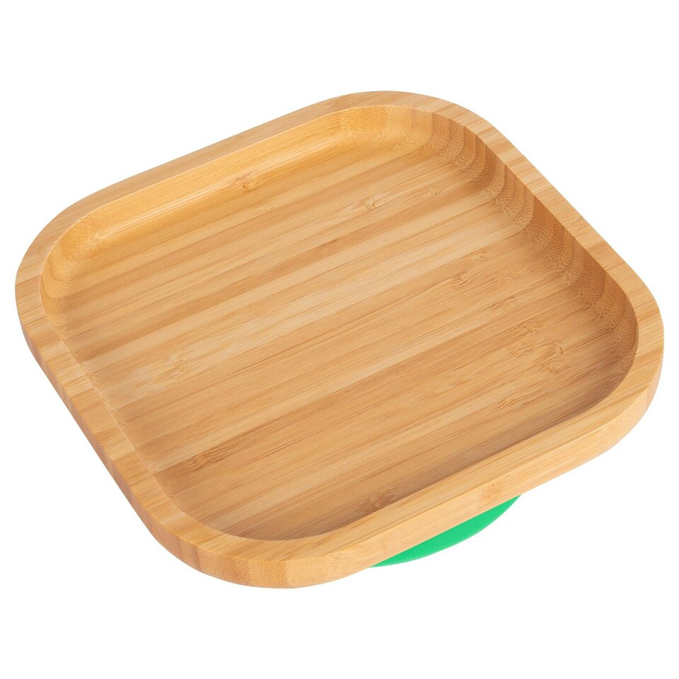 image 1 of Tiny Dining Children's Bamboo Suction Square Plate - Green Green