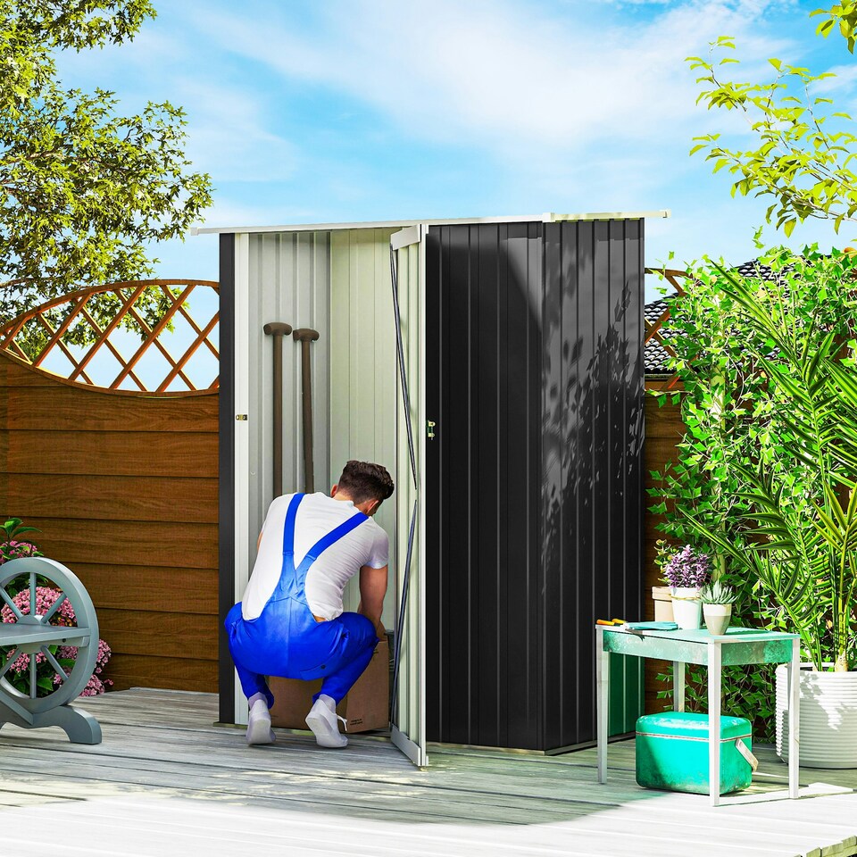 image 1 of Outsunny Outdoor Storage Shed Steel Garden Shed w/ Lockable Door Dark Grey