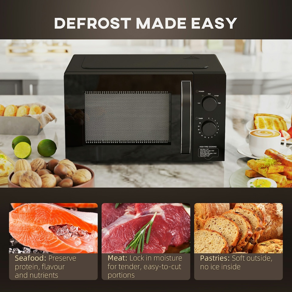 image 1 of HOMCOM 23L Solo Manual Microwave Oven with 5 Levels, Timer, Black