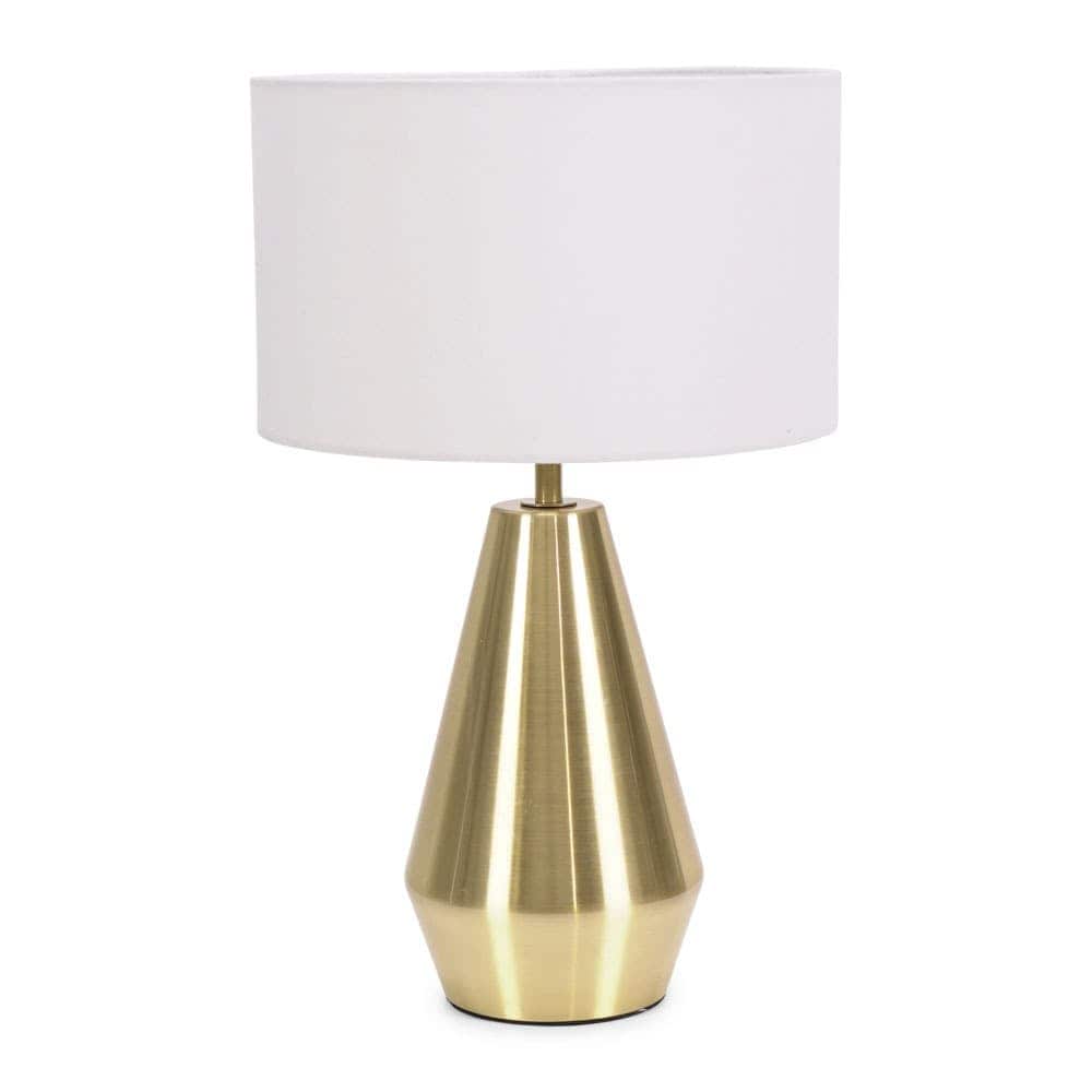 ValueLights Jax Antique Brass Metal Dimmable Touch Table Lamp with Fabric Drum Shade in White