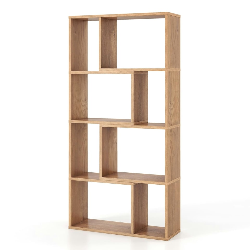 image 1 of COSTWAY 5-Tier Geometric Bookshelf Bookcase Organizer Natural Brown