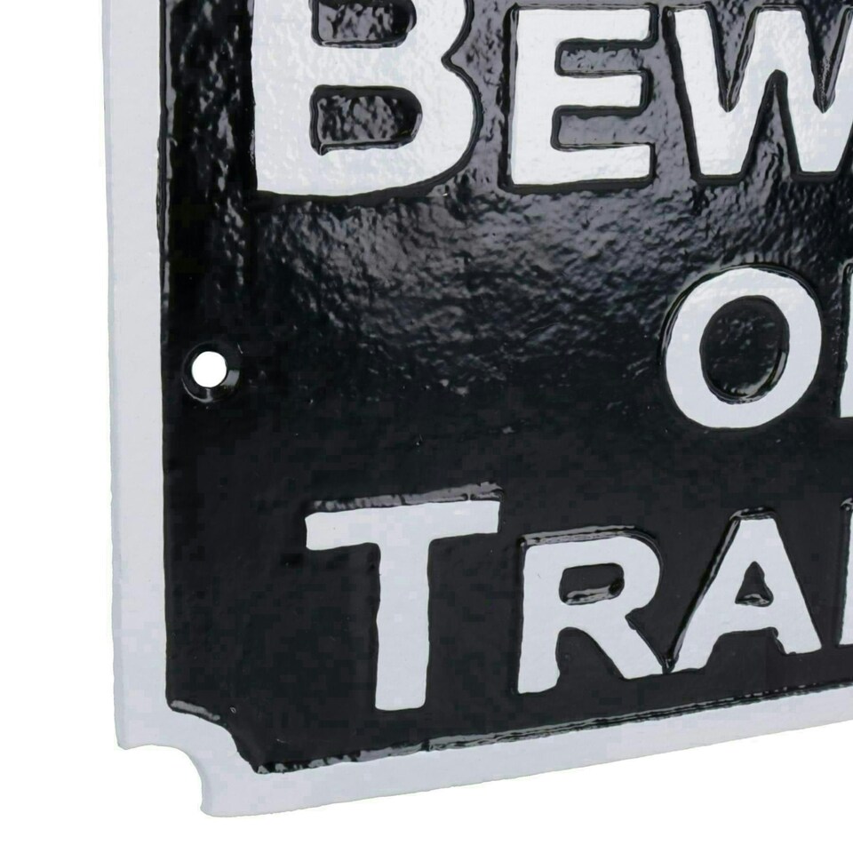 image 1 of Beware Train Cast Iron Railway Sign Plaque Door Wall House Fence Gate Garden
