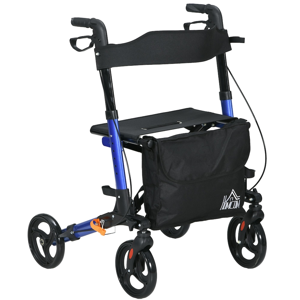 image 1 of HOMCOM 4 Wheel Rollator Walker,  Adjustable Mobility Walker with Bag, Blue