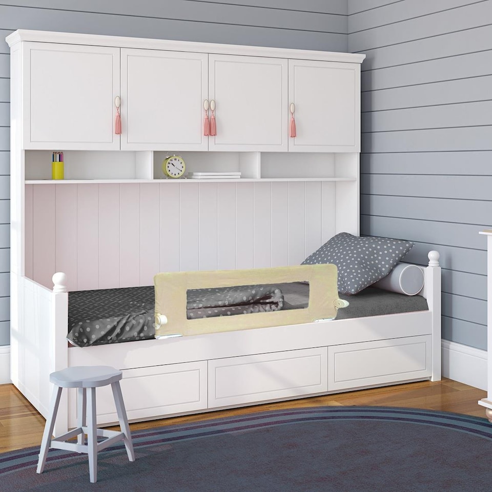 image 1 of Safetots Deluxe Soft Touch Denim Extra Wide Bed Rail, Natural 140cm Wide x 50cm Tall, Toddler Bed Guard For Safety