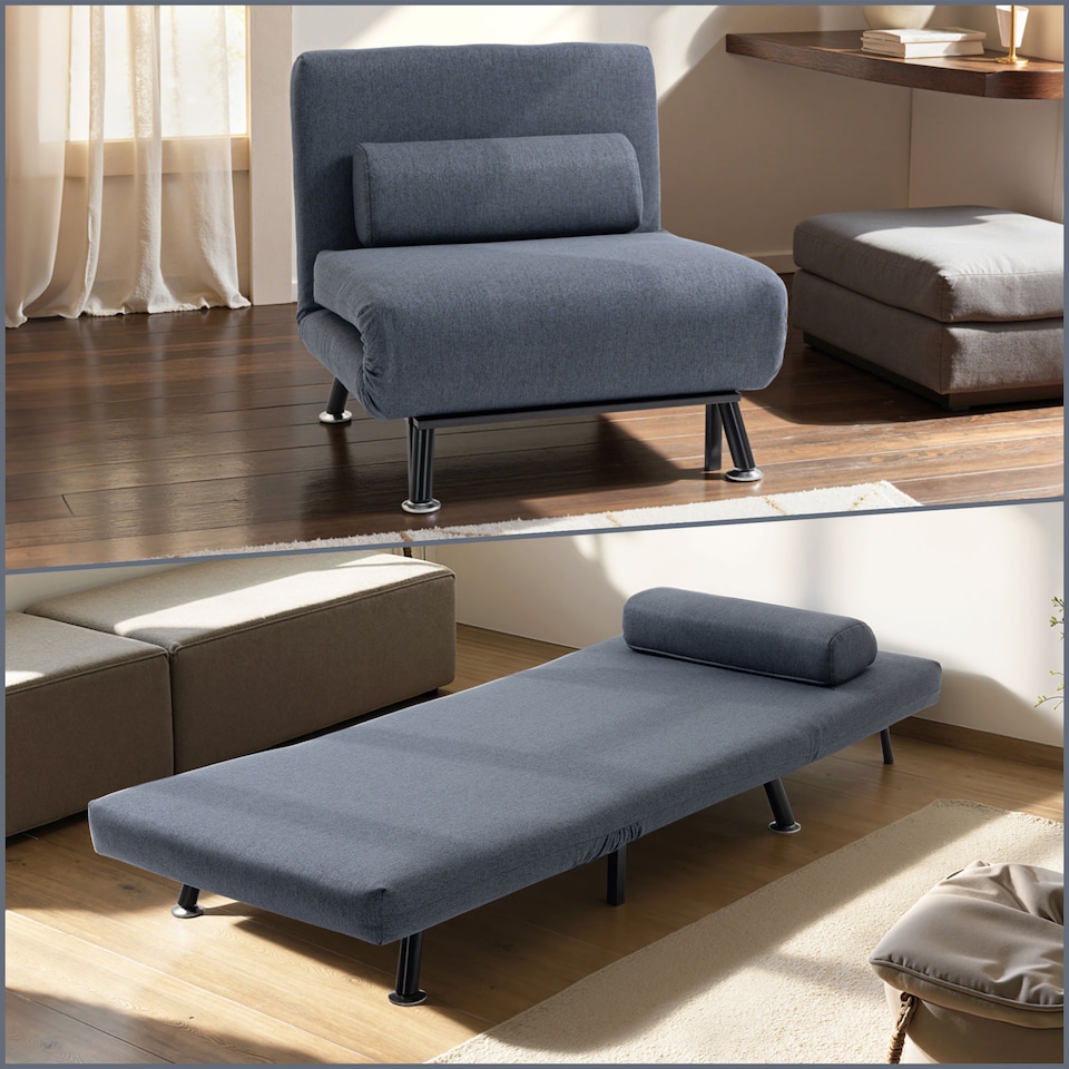 image 1 of HOMCOM Folding 5 Position Convertible Sleeper Chair Sofa Bed Dark Grey