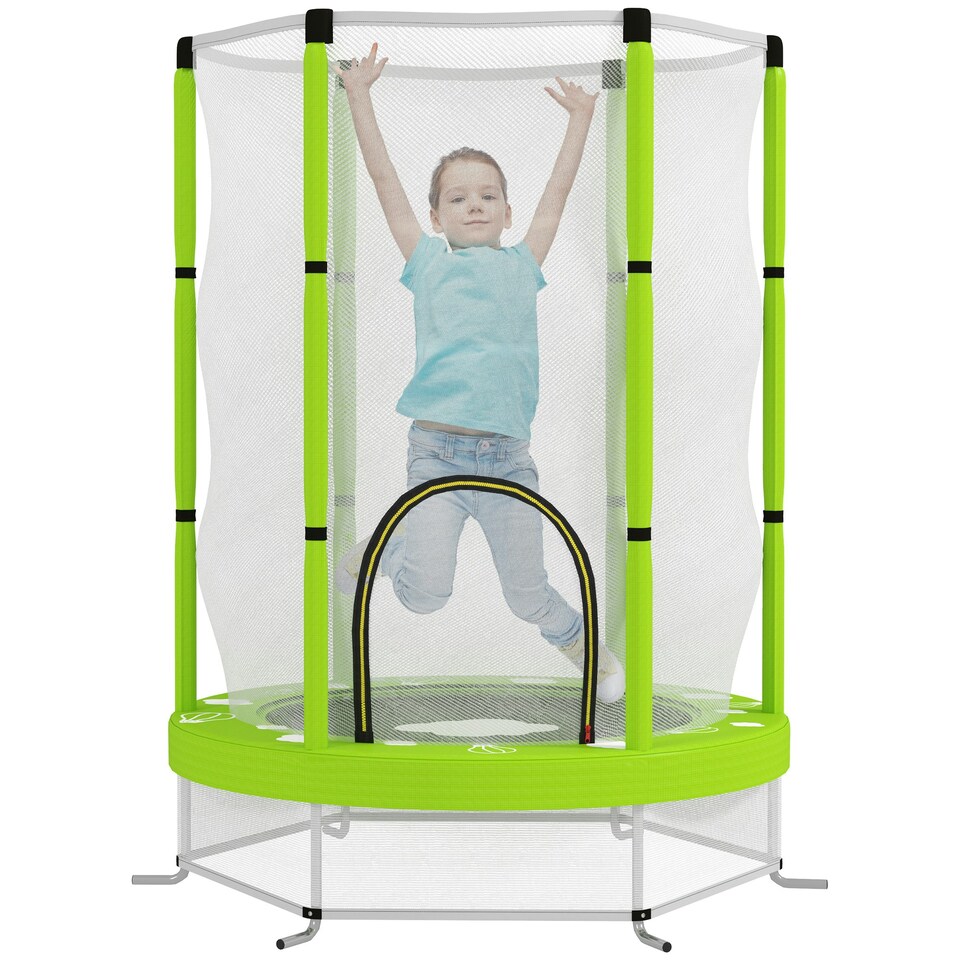 image 1 of AIYAPLAY 4.6FT Kids Trampoline with Safety Enclosure Net, Green
