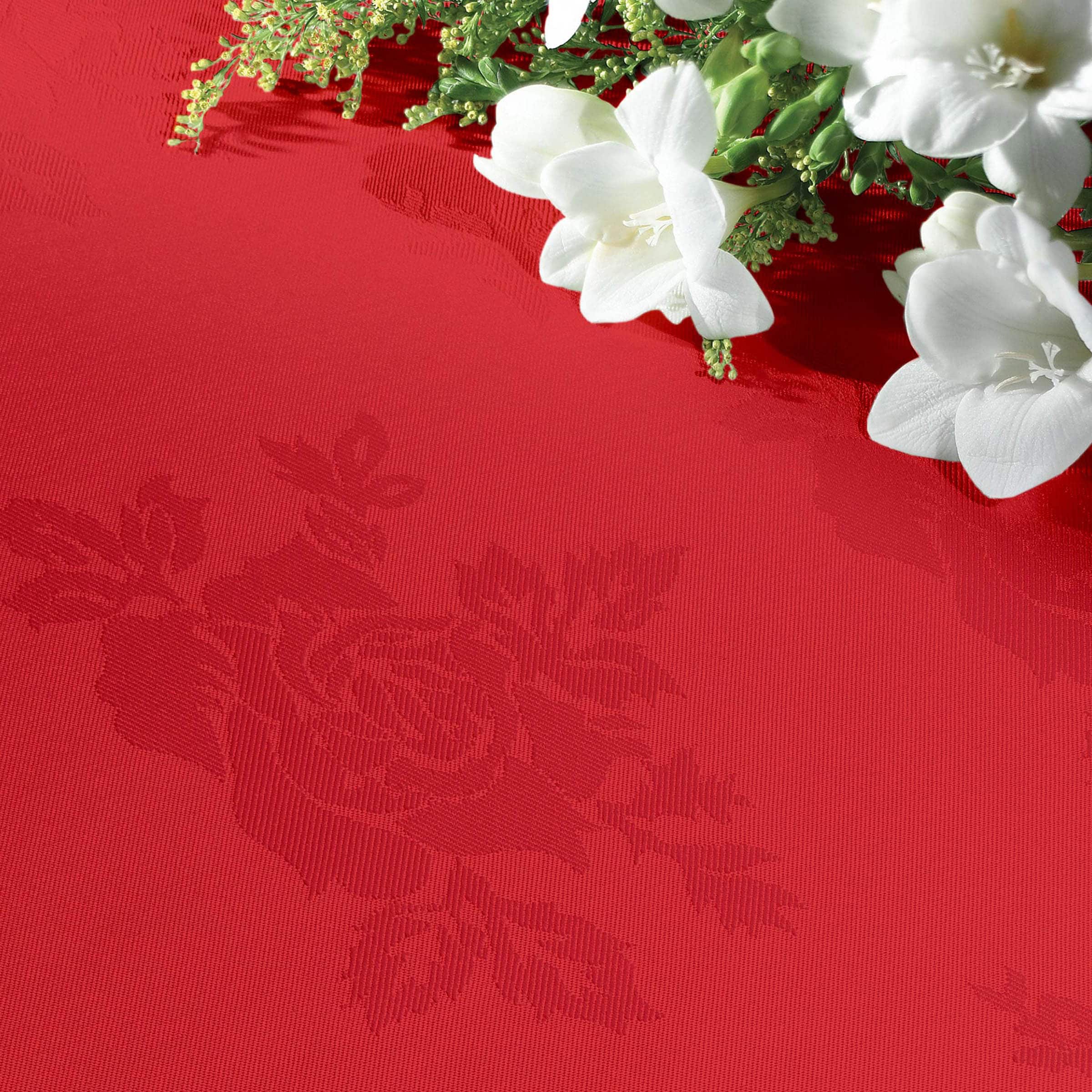 Vision Polyester Rose Design Tablecloth in Red | Size: 178 cm x 366 cm