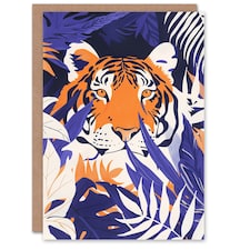 Prowling Orange Purple Tropical Jungle Arty Birthday Card