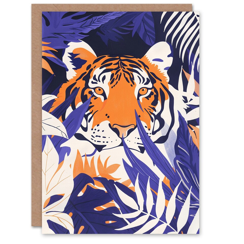 image 1 of Prowling Orange Purple Tropical Jungle Arty Birthday Card