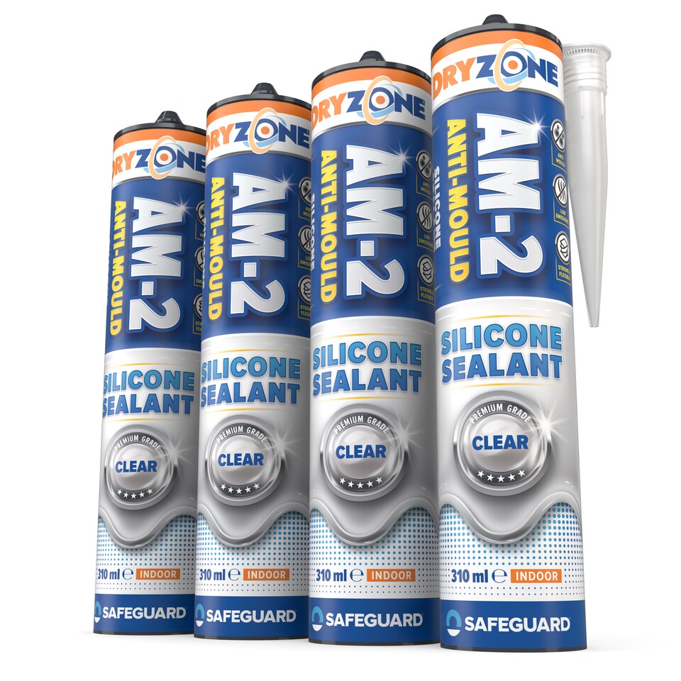 image 1 of Dryzone Anti-Mould Premium Silicone Sealant Clear 310ml x 4 Pack - Low-Odour, Low VOC for Bathroom, Kitchen, Window, Sink