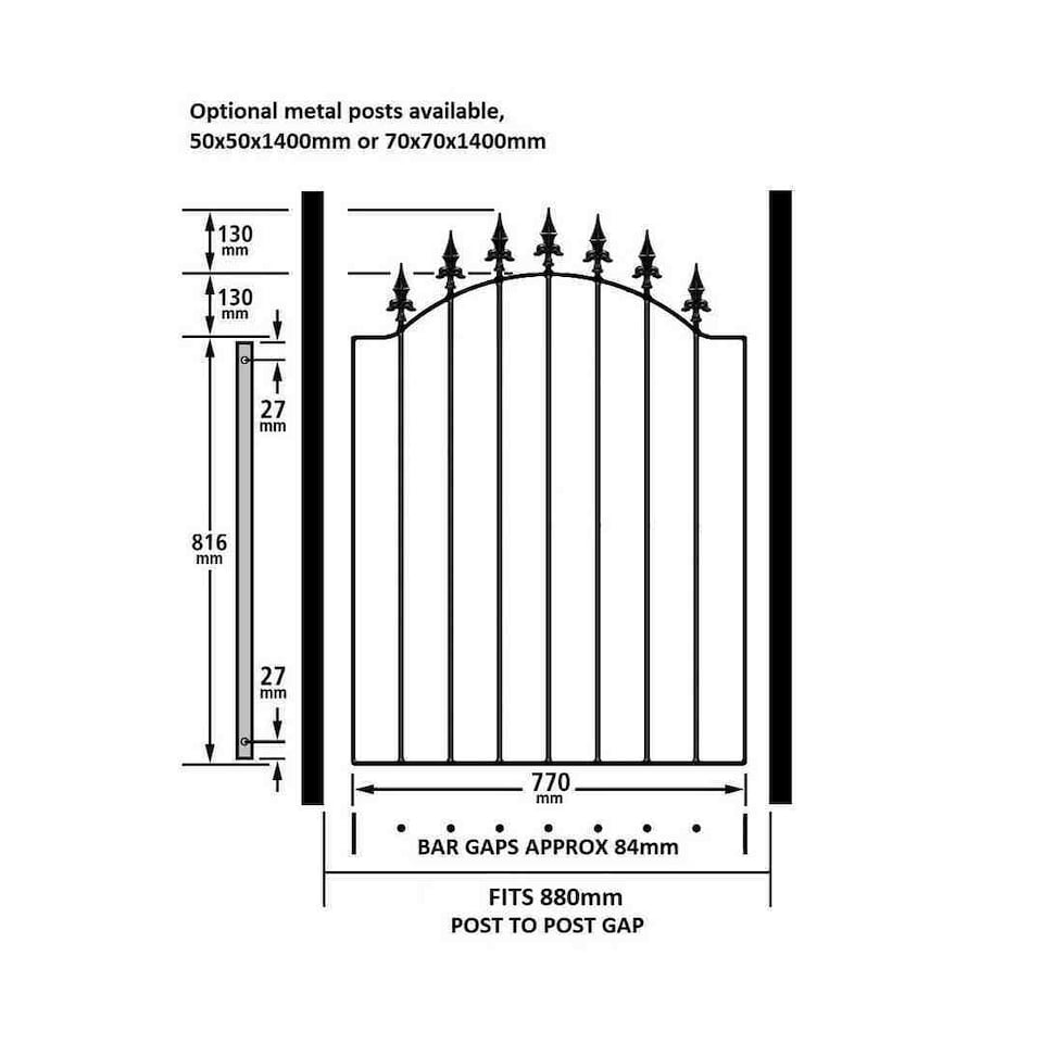 image 1 of Saxon-Warwick Spear Low Bow Top Single Gate - Solid Steel - Fits Gap of 880 mm x 1076 mm High - Electro Galv./Black Powder Coated | Black | 1