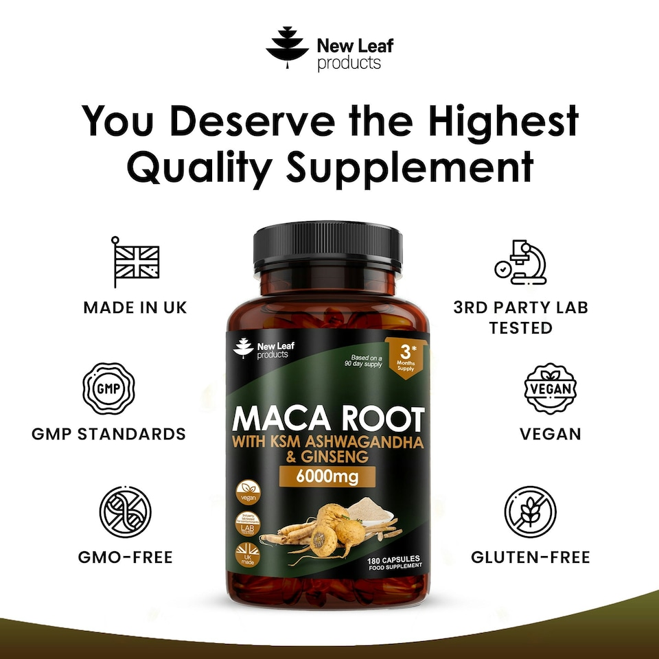 image 1 of Maca, KSM Ashwagandha & Ginseng - 6000mg Capsules