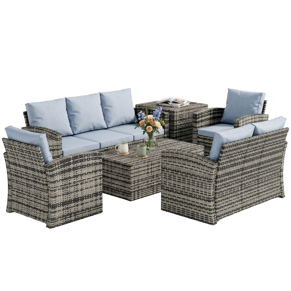 image 1 of Outsunny 6 PCS Patio Rattan Sofa Set Conversation Garden Furniture Grey