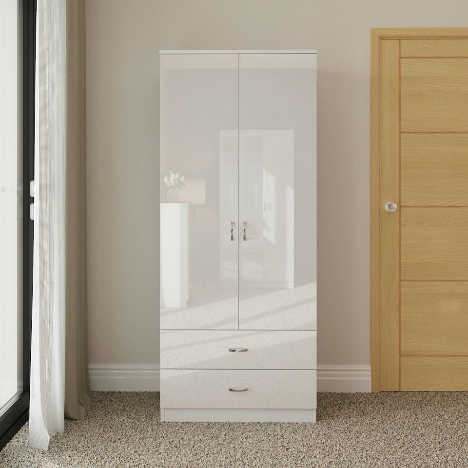 image 1 of FWStyle Chilton Combination Wardrobe 2 Door 2 Drawer - White Gloss Front White