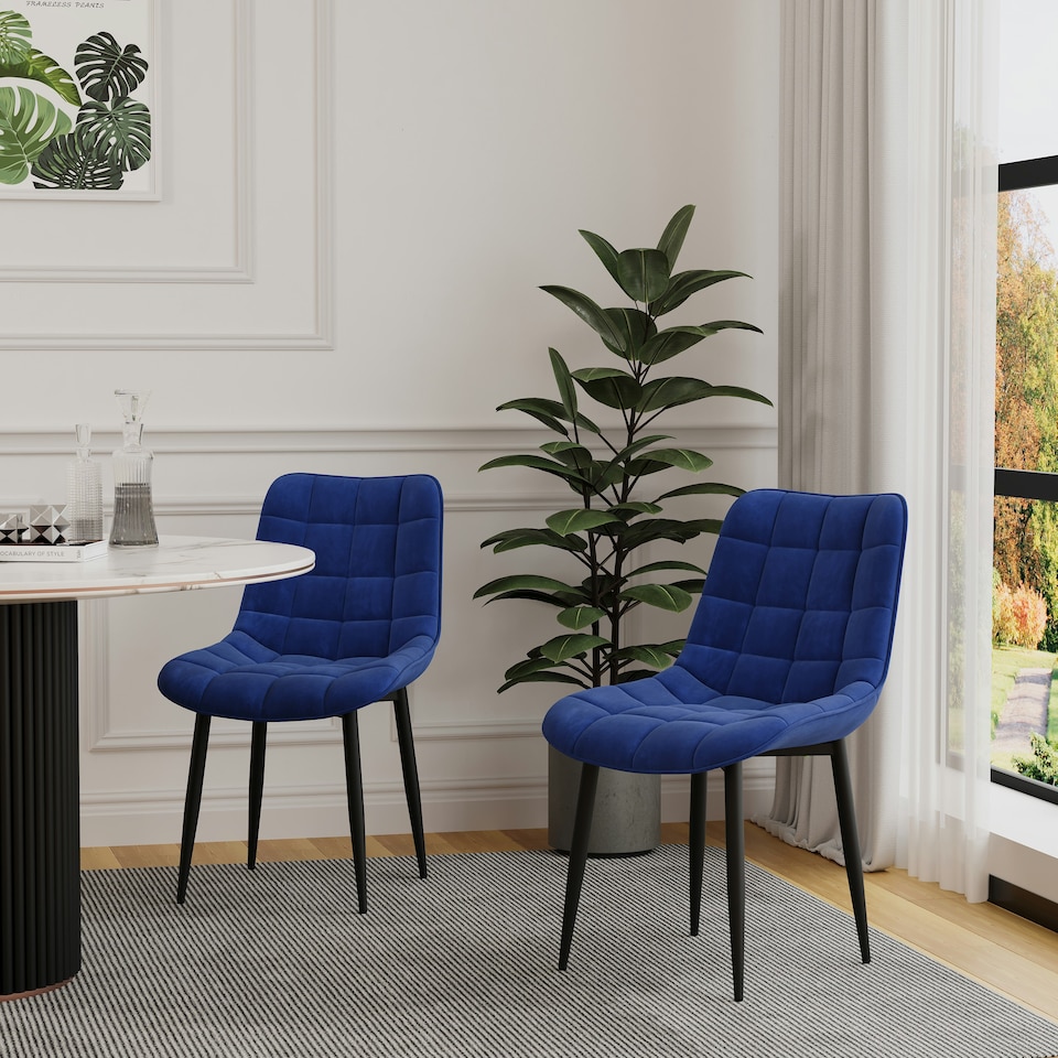image 1 of Set of 6 Nova Modern Velvet Dining Chair Padded Seat Metal Legs (Blue)