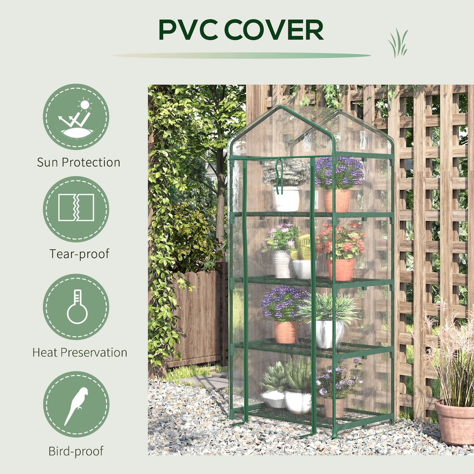 image 1 of Outsunny Portable 4-Tier Mini Greenhouse Plant Grow House Shed w/ Clear Cover