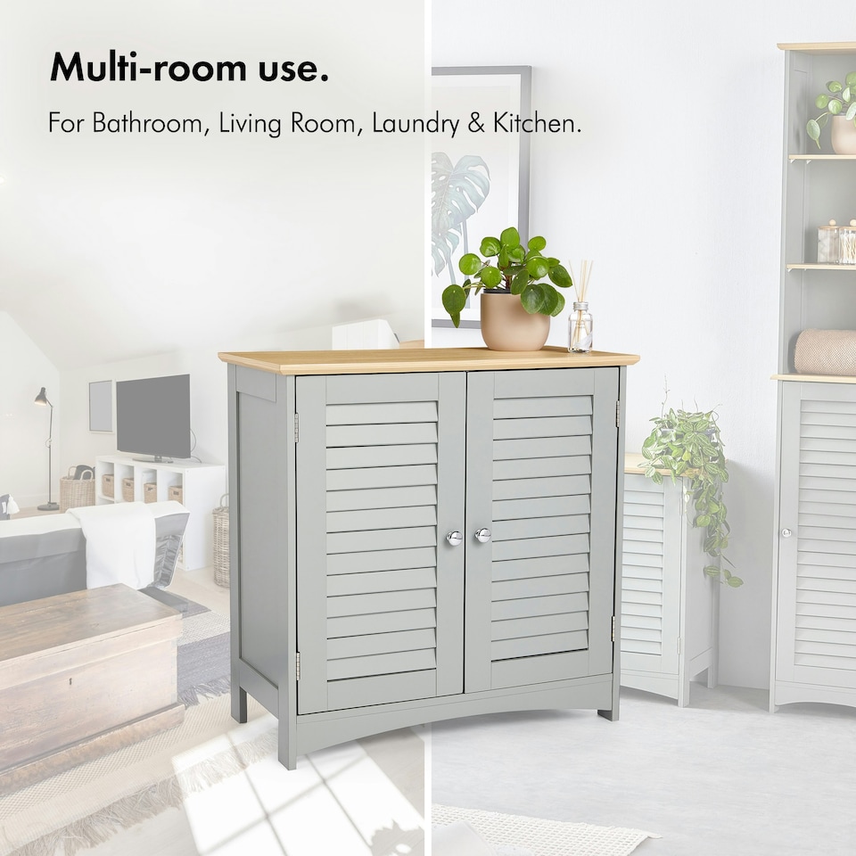 image 1 of VonHaus Shrewsbury Grey Bathroom Storage Cabinet with Wood Effect Top