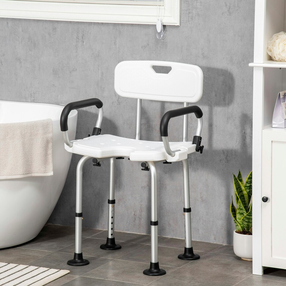 image 1 of HOMCOM Adjustable Shower Stool with Foot Pads for Elderly Disabled Blue