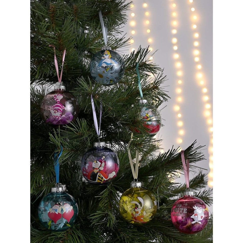 image 1 of Widdop Gifts Disney Alice in Wonderland Set of 7 Christmas Tree Baubles