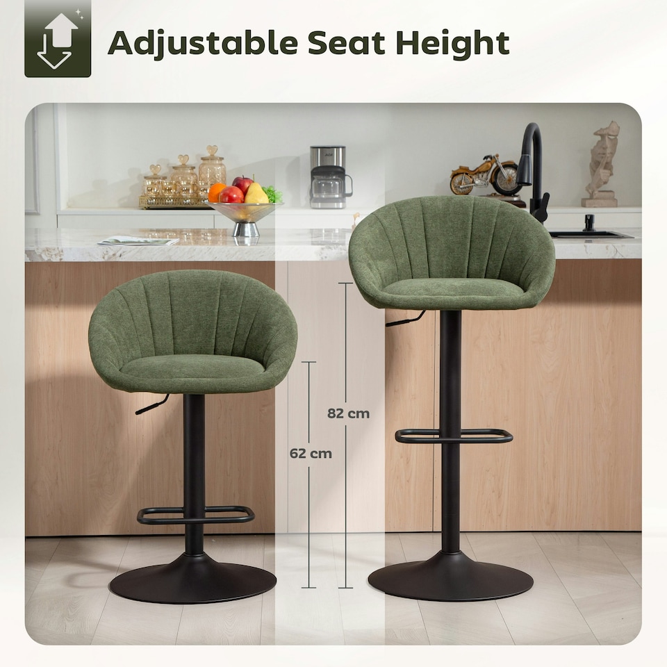 image 1 of HOMCOM Swivel Bar Stools Set of 2 Height Adjustable Bar Chairs Dark Green | Green | Adjustable Height | 2