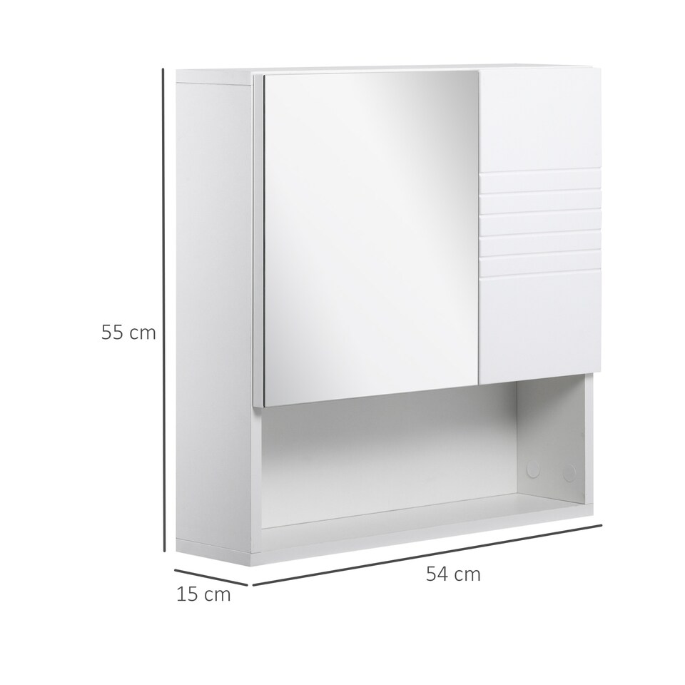 image 1 of kleankin Bathroom Mirror Cabinet Wall-Mounted Storage w  Double Door Adjustable Shelf - White