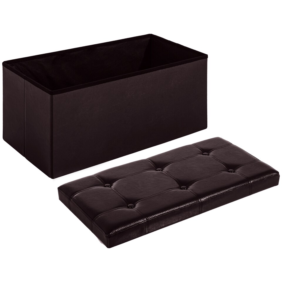image 1 of HOMCOM Folding Faux Leather Storage Cube Ottoman Bench Seat PU Rectangular Footrest Stool Box Brown | Brown | 1