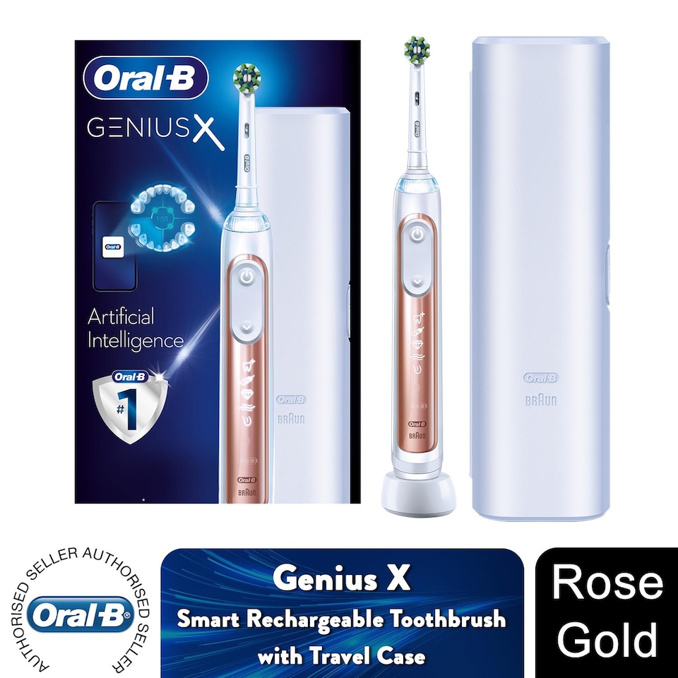image 1 of Oral-B Genius X Smart Rechargeable Toothbrush with Travel Case, Rose Gold