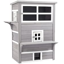 PawHut 3-Tier Wooden Kitten Shelter for Indoor, Outdoor - Grey