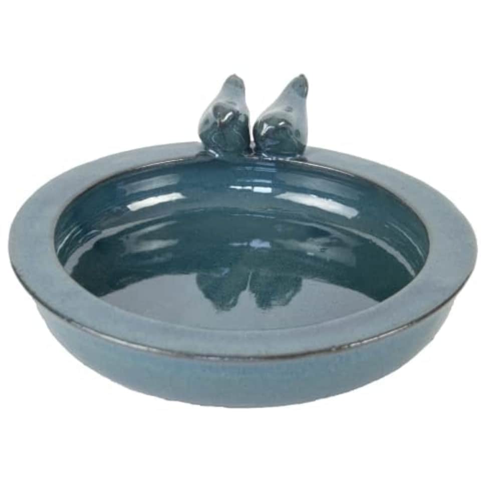 image 1 of Bird Bath Ceramic Round (Petrol Blue)