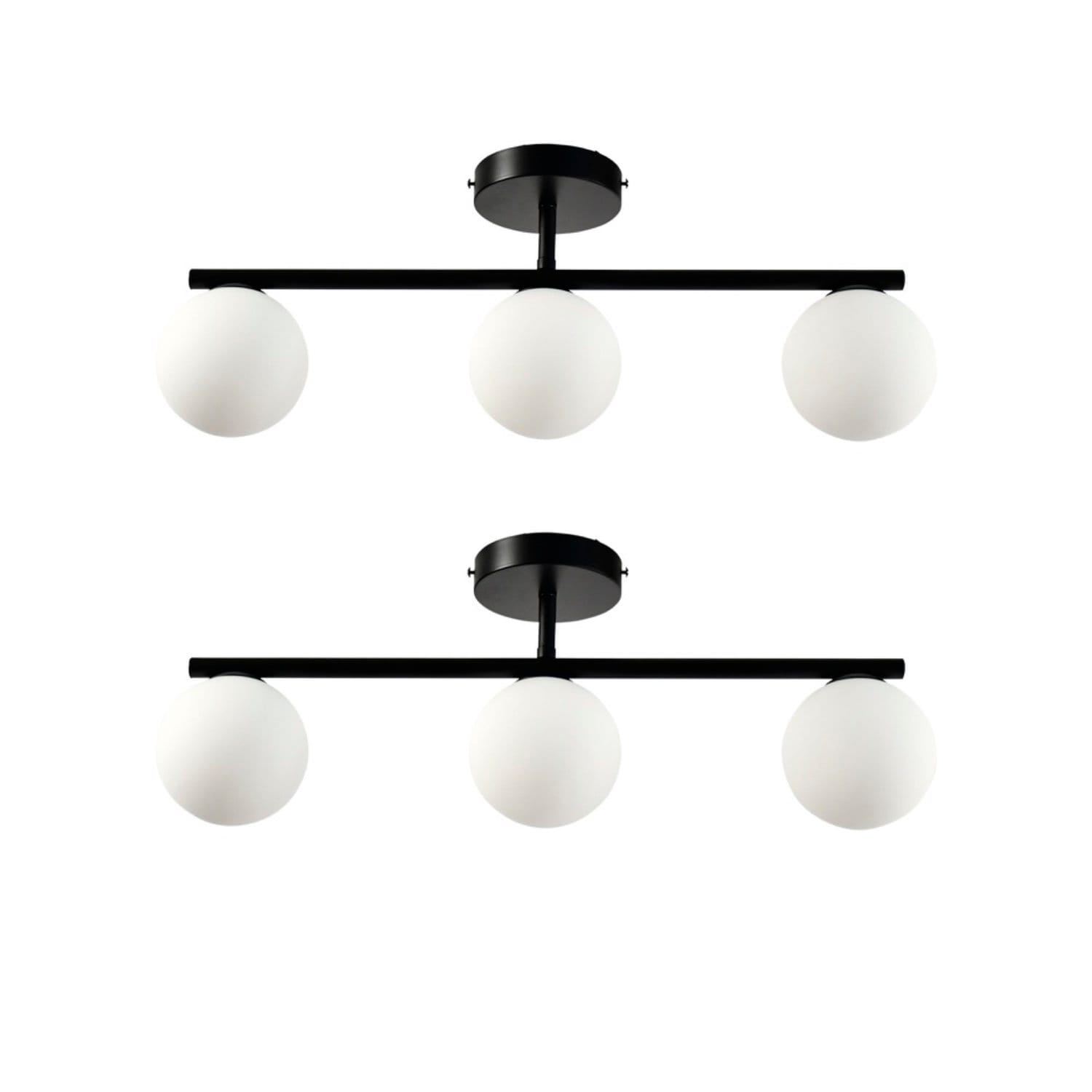 First Choice Lighting Set of 2 Grosvenor Black 3 Light Bars with Glass Globes