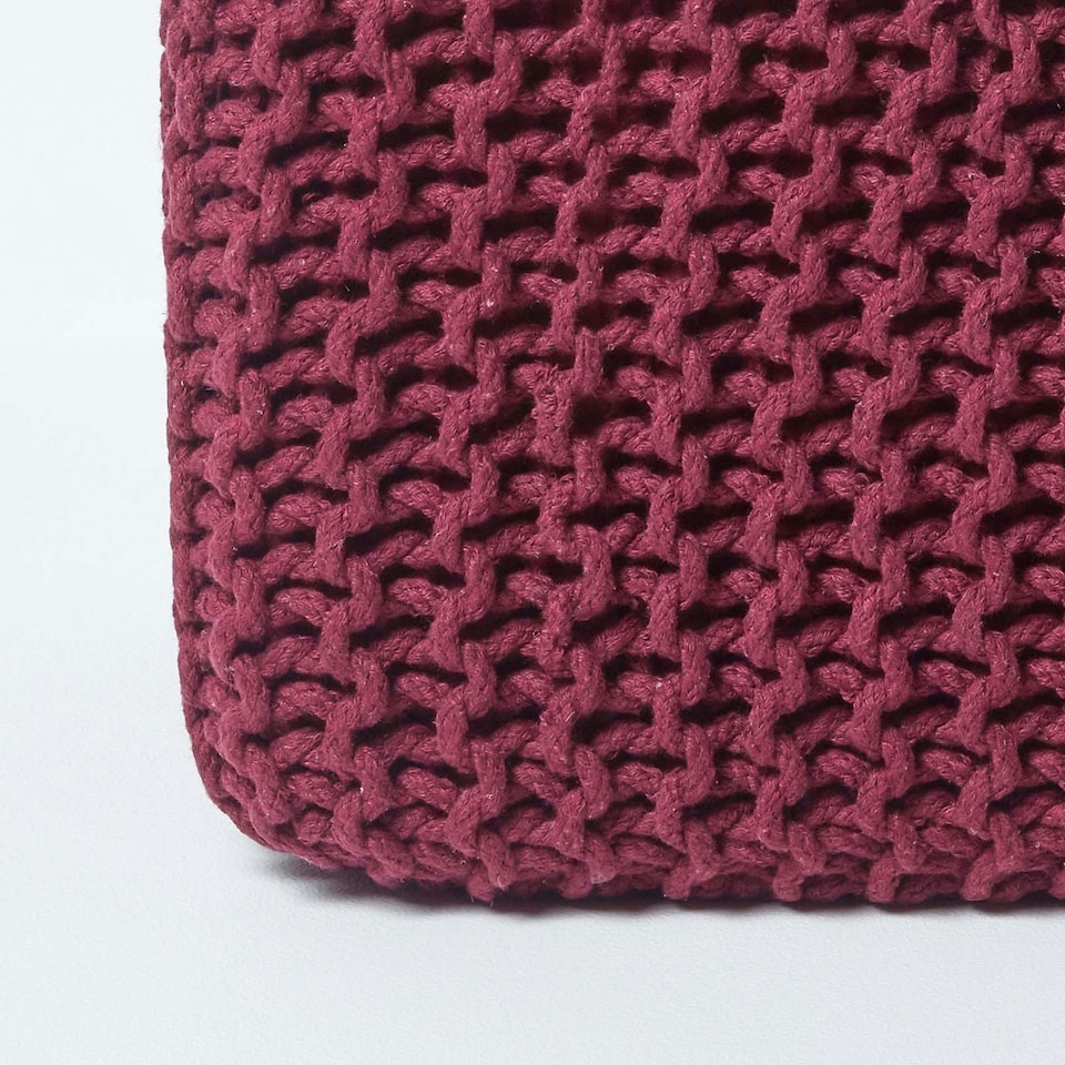 image 1 of Homescapes Plum Cube Cotton Knitted Pouffe Footstool