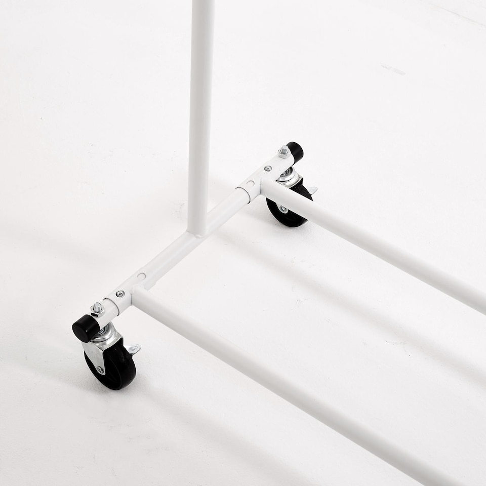 image 1 of House of Home Heavy Duty White Clothes Rail Adjustable Width, Height Shelf on Wheels, 100kg Capacity